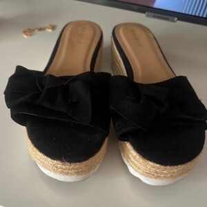 BAMBOO Black Espadrille Slides with Bow